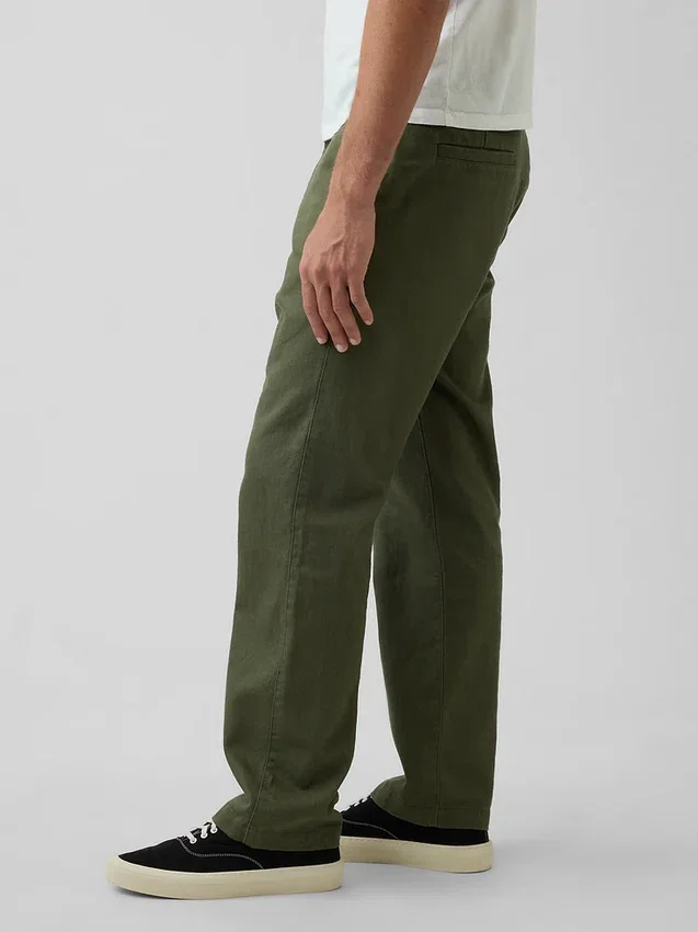 Pantalon droit ample en lin et coton