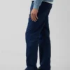 Pantalon droit ample en lin et coton