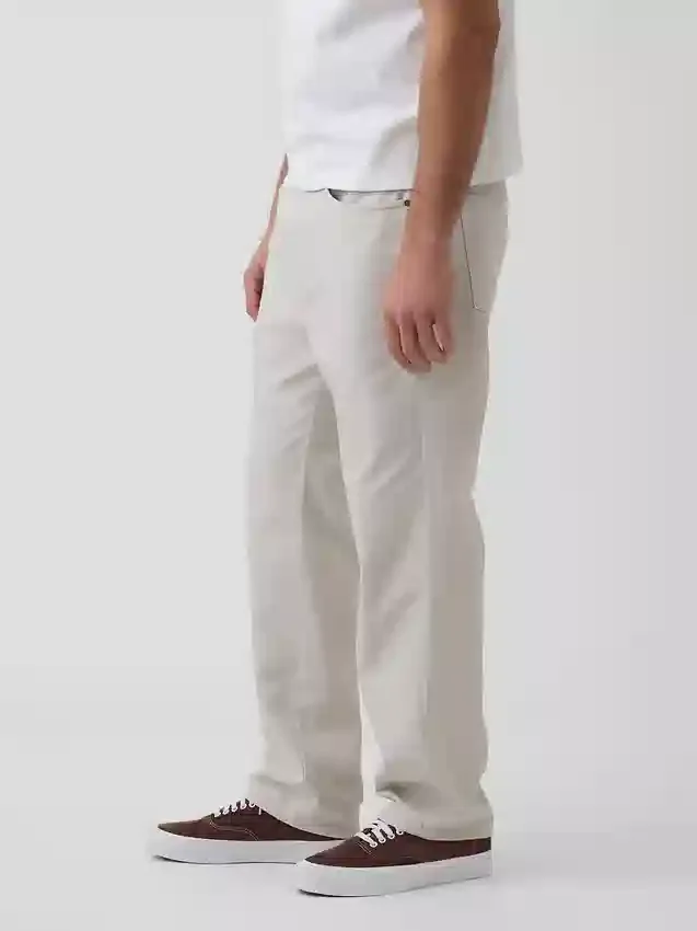 Pantalon droit ample en lin et coton
