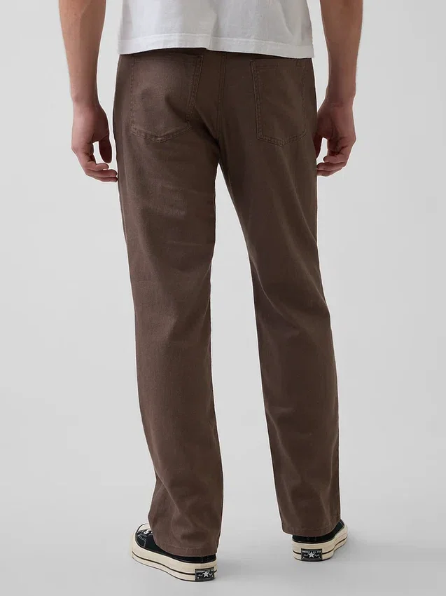 Pantalon droit ample en lin et coton