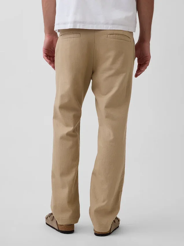 Pantalon droit ample en lin et coton