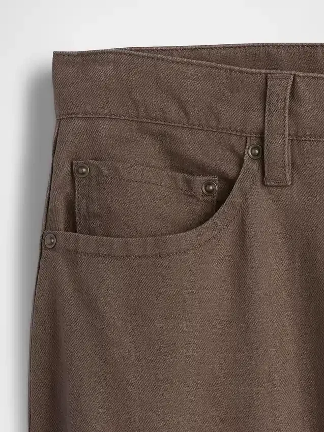 Pantalon droit ample en lin et coton
