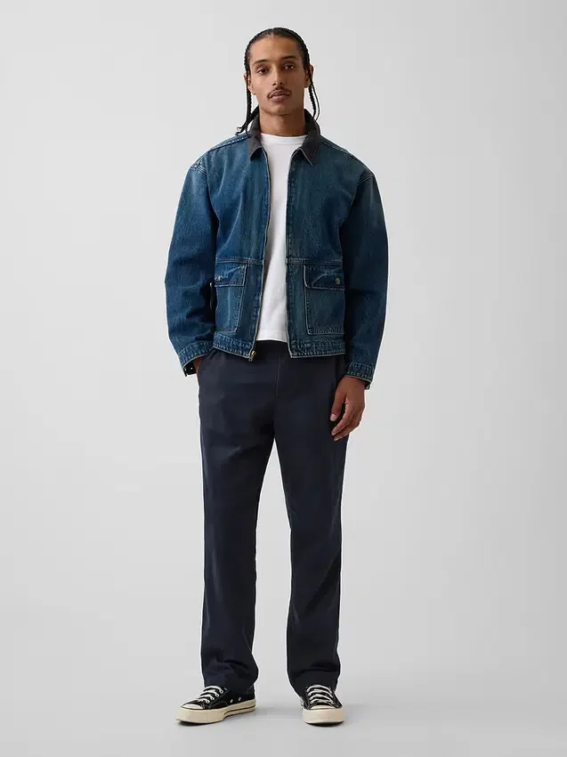 Pantalon droit ample en lin et coton
