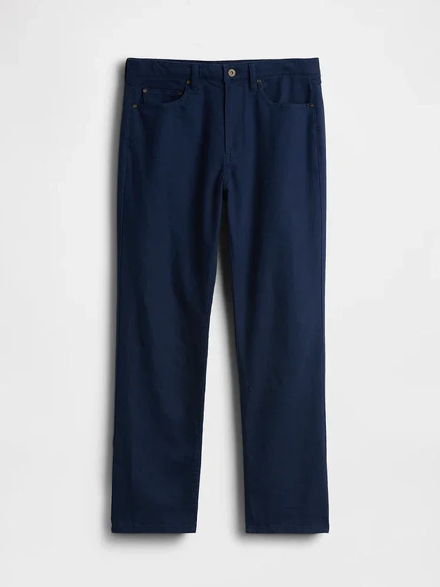 Pantalon droit ample en lin et coton