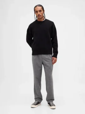 Pantalon droit ample en mélange de laine