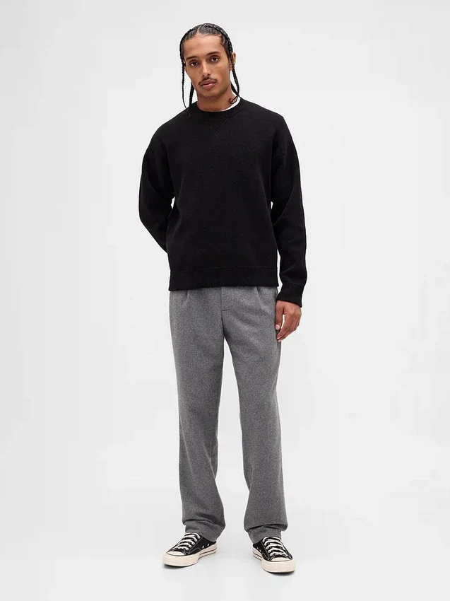 Pantalon droit ample en mélange de laine