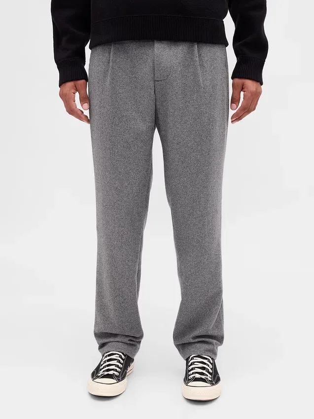 Pantalon droit ample en mélange de laine