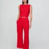 Pantalon droit décontracté en mélange de lin, longueur cheville
