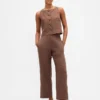 Pantalon droit décontracté en mélange de lin, longueur cheville