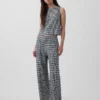Pantalon droit décontracté en mélange de lin, longueur cheville