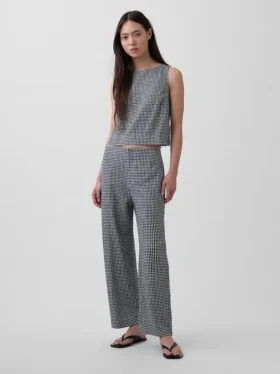 Pantalon droit décontracté en mélange de lin, longueur cheville