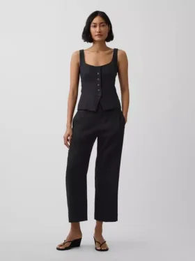 Pantalon droit décontracté en mélange de lin, longueur cheville