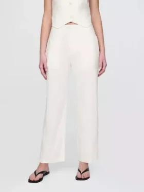 Pantalon droit décontracté en mélange de lin, longueur cheville