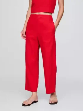 Pantalon droit décontracté en mélange de lin, longueur cheville
