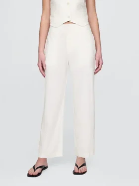 Pantalon droit décontracté en mélange de lin, longueur cheville