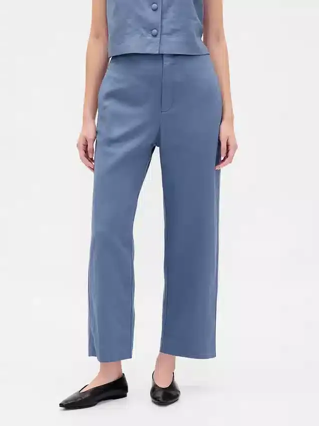 Pantalon droit décontracté en mélange de lin, longueur cheville