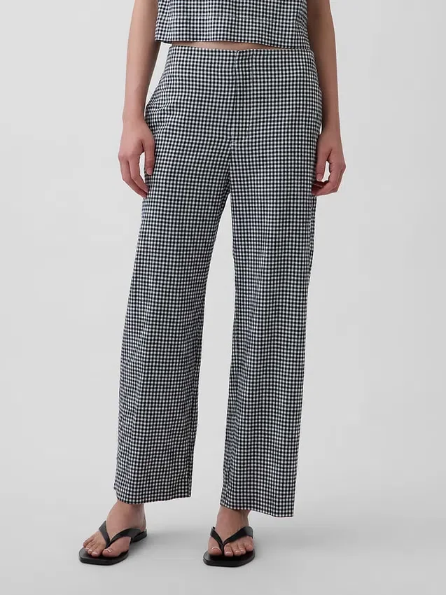 Pantalon droit décontracté en mélange de lin, longueur cheville