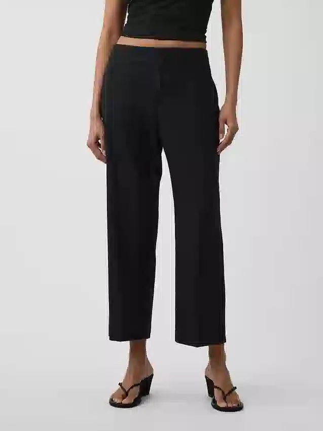 Pantalon droit décontracté en mélange de lin, longueur cheville