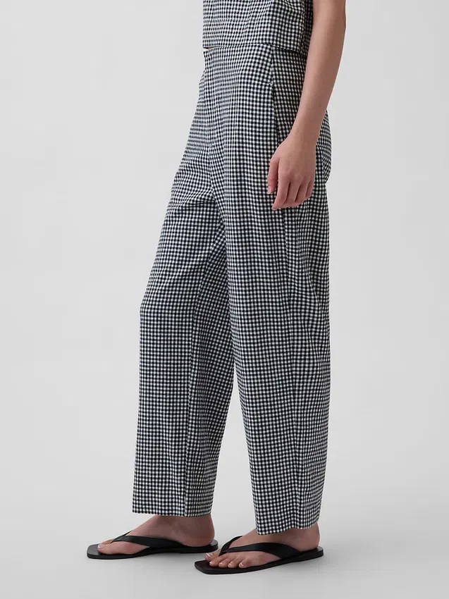 Pantalon droit décontracté en mélange de lin, longueur cheville