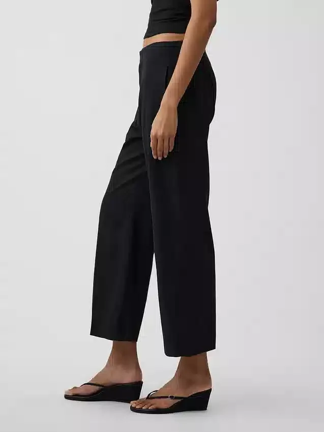 Pantalon droit décontracté en mélange de lin, longueur cheville