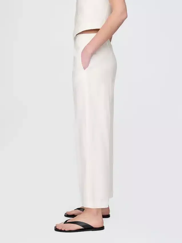 Pantalon droit décontracté en mélange de lin, longueur cheville