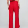 Pantalon droit décontracté en mélange de lin, longueur cheville