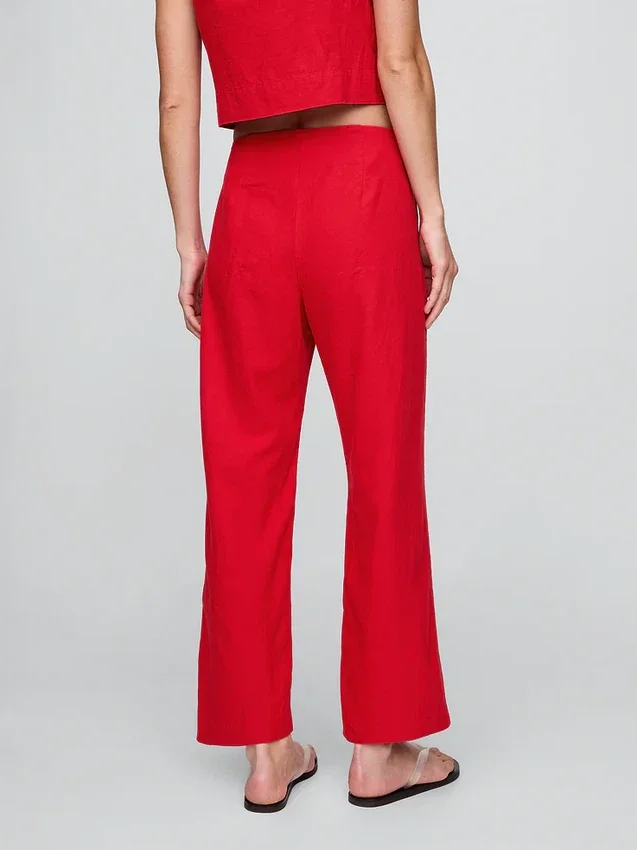 Pantalon droit décontracté en mélange de lin, longueur cheville