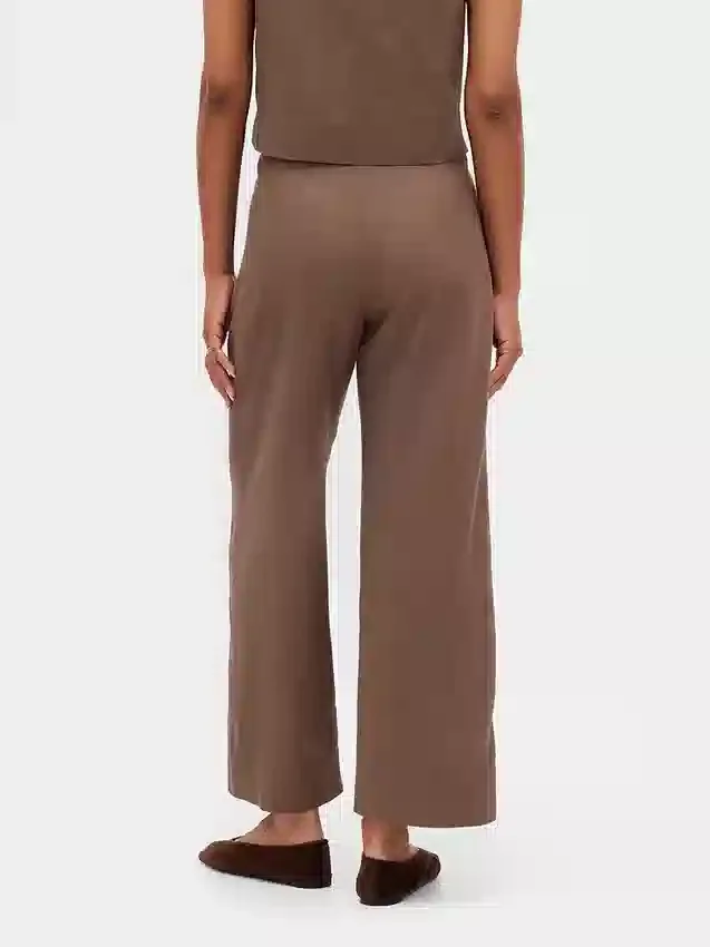 Pantalon droit décontracté en mélange de lin, longueur cheville