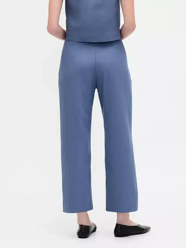 Pantalon droit décontracté en mélange de lin, longueur cheville