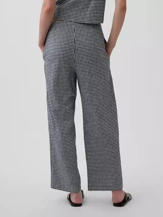 Pantalon droit décontracté en mélange de lin, longueur cheville