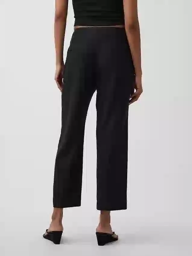 Pantalon droit décontracté en mélange de lin, longueur cheville