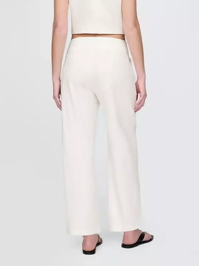 Pantalon droit décontracté en mélange de lin, longueur cheville