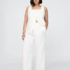 Pantalon droit décontracté en mélange de lin, longueur cheville