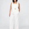 Pantalon droit décontracté en mélange de lin, longueur cheville