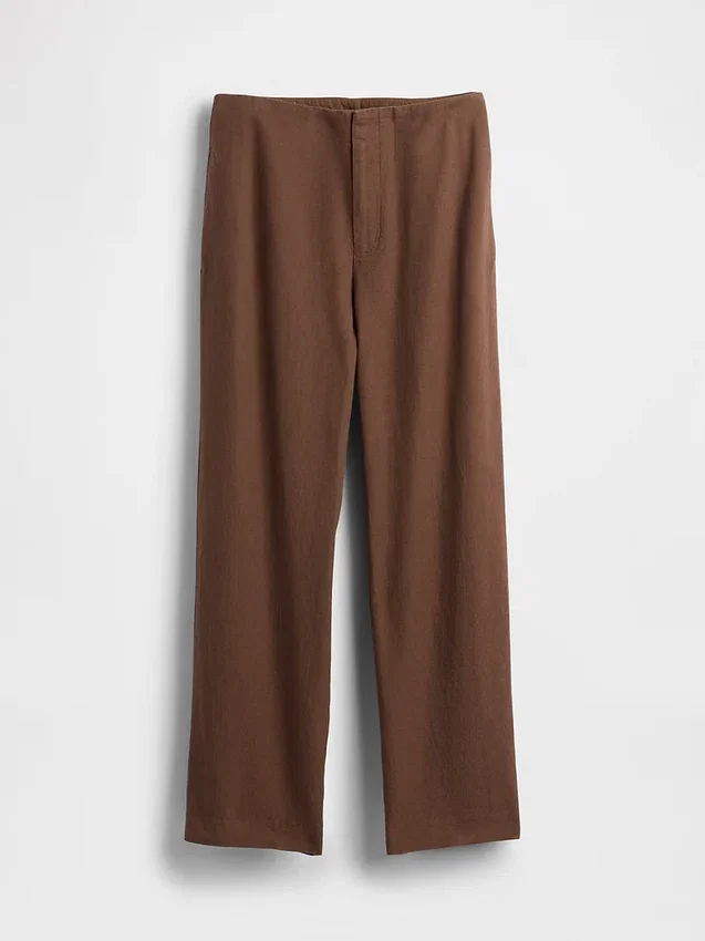 Pantalon droit décontracté en mélange de lin, longueur cheville