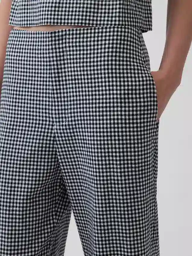Pantalon droit décontracté en mélange de lin, longueur cheville