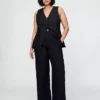 Pantalon droit décontracté en mélange de lin, longueur cheville