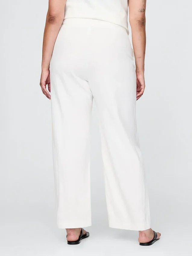 Pantalon droit décontracté en mélange de lin, longueur cheville