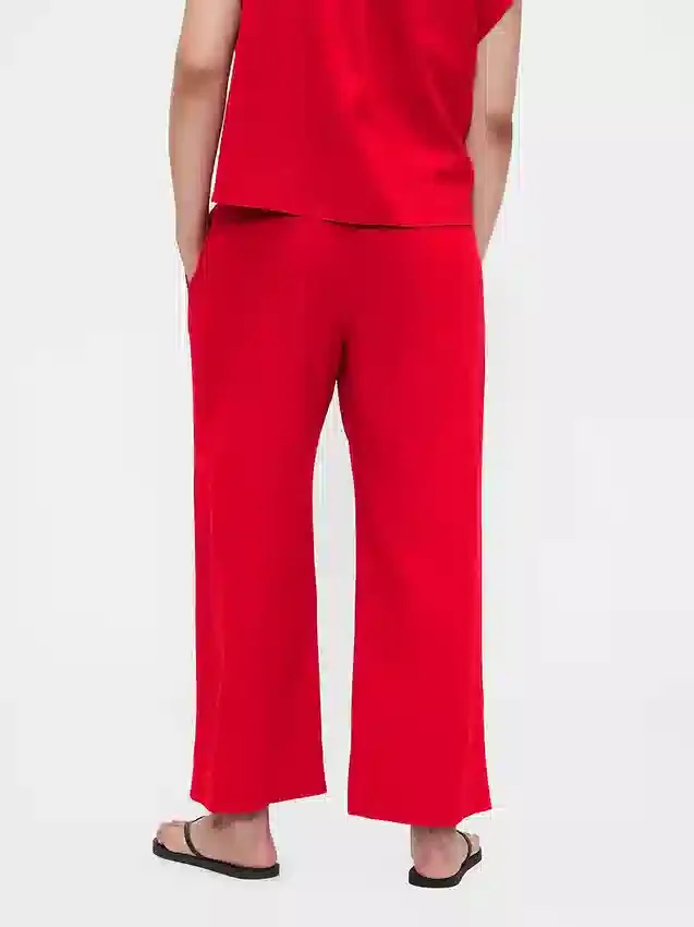 Pantalon droit décontracté en mélange de lin, longueur cheville