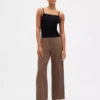 Pantalon droit décontracté en mélange de lin, longueur cheville
