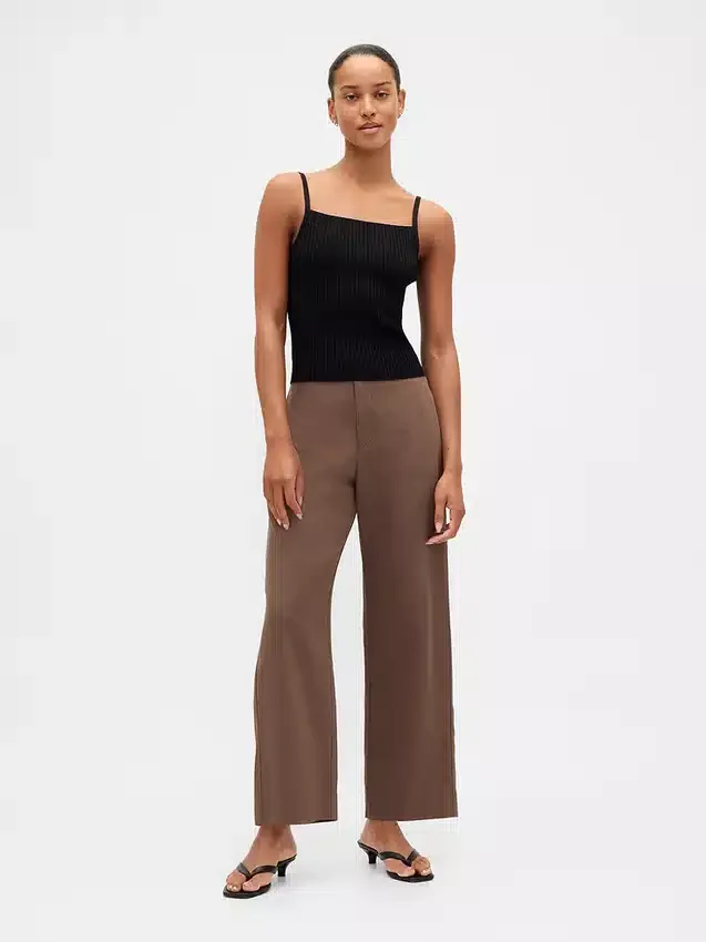 Pantalon droit décontracté en mélange de lin, longueur cheville