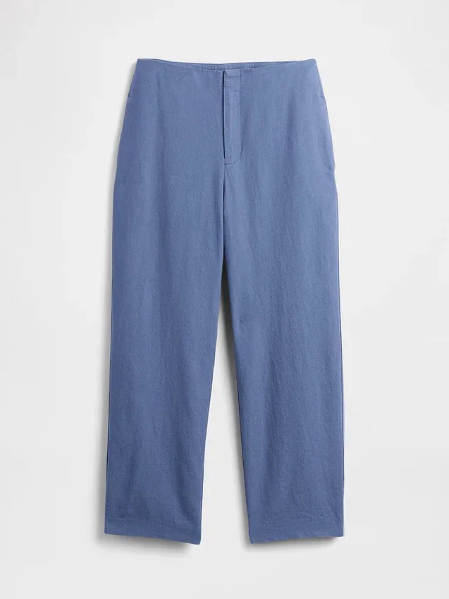 Pantalon droit décontracté en mélange de lin, longueur cheville