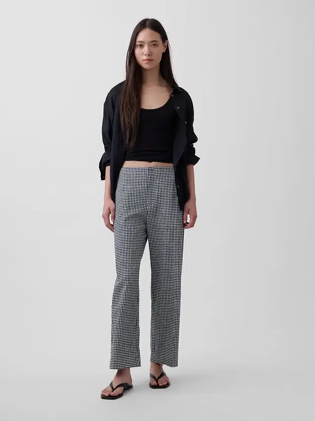 Pantalon droit décontracté en mélange de lin, longueur cheville