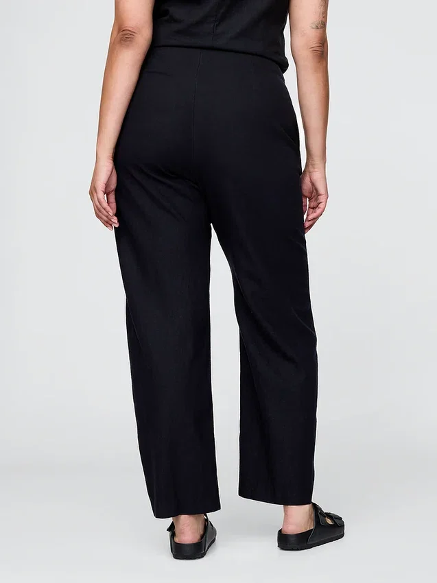 Pantalon droit décontracté en mélange de lin, longueur cheville