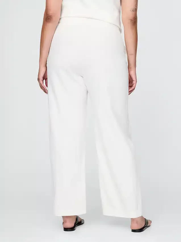 Pantalon droit décontracté en mélange de lin, longueur cheville