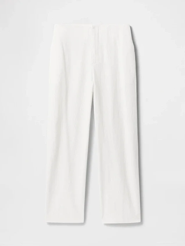 Pantalon droit décontracté en mélange de lin, longueur cheville