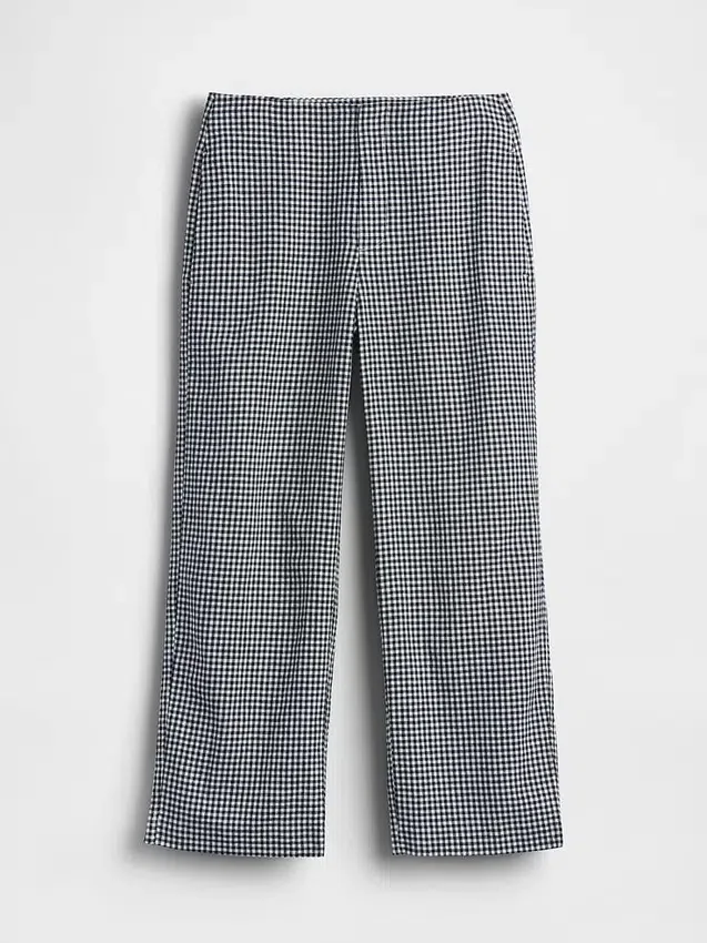 Pantalon droit décontracté en mélange de lin, longueur cheville