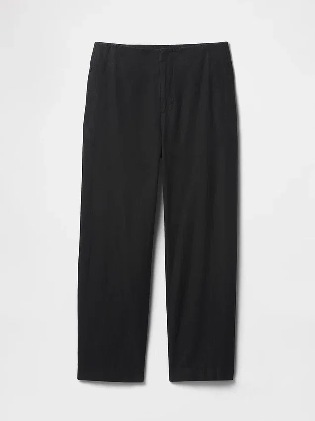 Pantalon droit décontracté en mélange de lin, longueur cheville