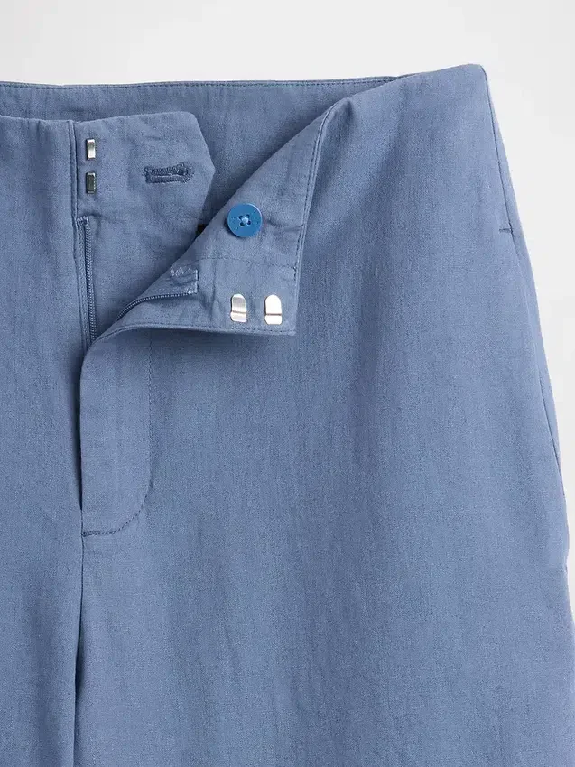 Pantalon droit décontracté en mélange de lin, longueur cheville