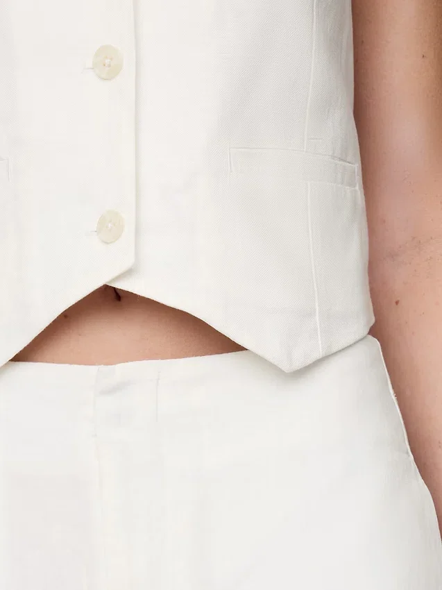 Pantalon droit décontracté en mélange de lin, longueur cheville
